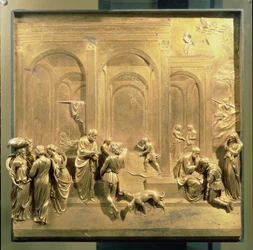 Die Geschichte von Jakob und Esau, Originaltafel von den Osttüren des Baptisteriums, 1425-52 (nach der Restaurierung)